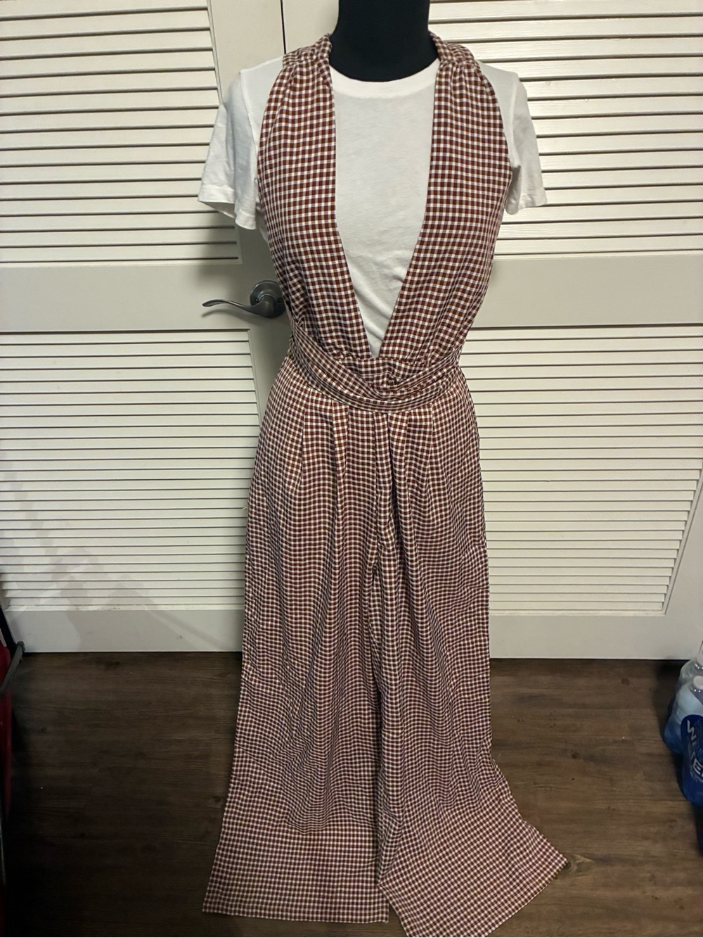 Cider Brown Gingham Wide-Leg Jumpsuit
